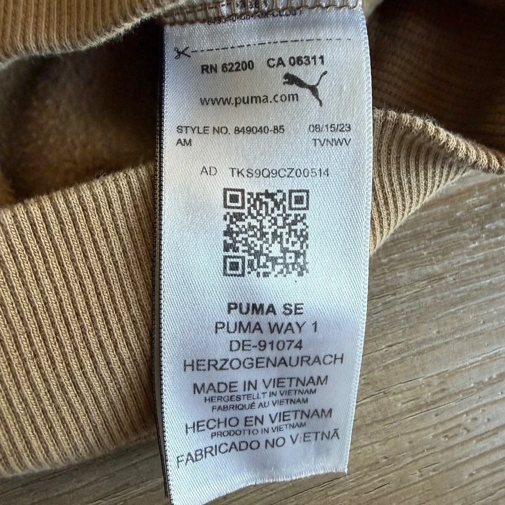 Puma Mens Tan Khaki Logo Tape Sleeve Fleece Hoodie‎ Sweatshirt XL 849040-85